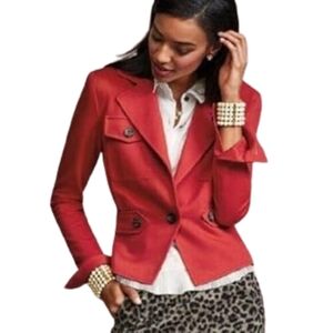 CAbi The Little Red Jacket Long Sleeve Button Fitted Blazer